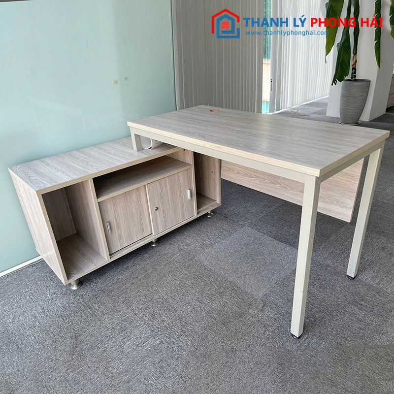Bàn Giám Đốc Chữ L Gỗ Sáng Kèm Hộc Tủ Cũ