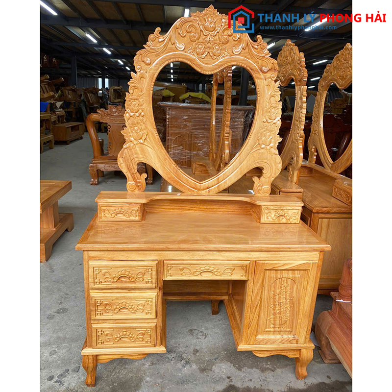 Thanh Lý Bàn Trang Điểm Gương Trái Tim Gỗ Gõ Đỏ 1m1 Mới 99%