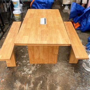 Bộ Bàn Ăn Gỗ 1m6 Nguyên Tấm Kèm 2 Băng Ghế Cũ