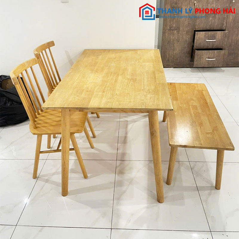 Bộ Bàn Ăn Gỗ Tự Nhiên 1m2 4 Món Cũ