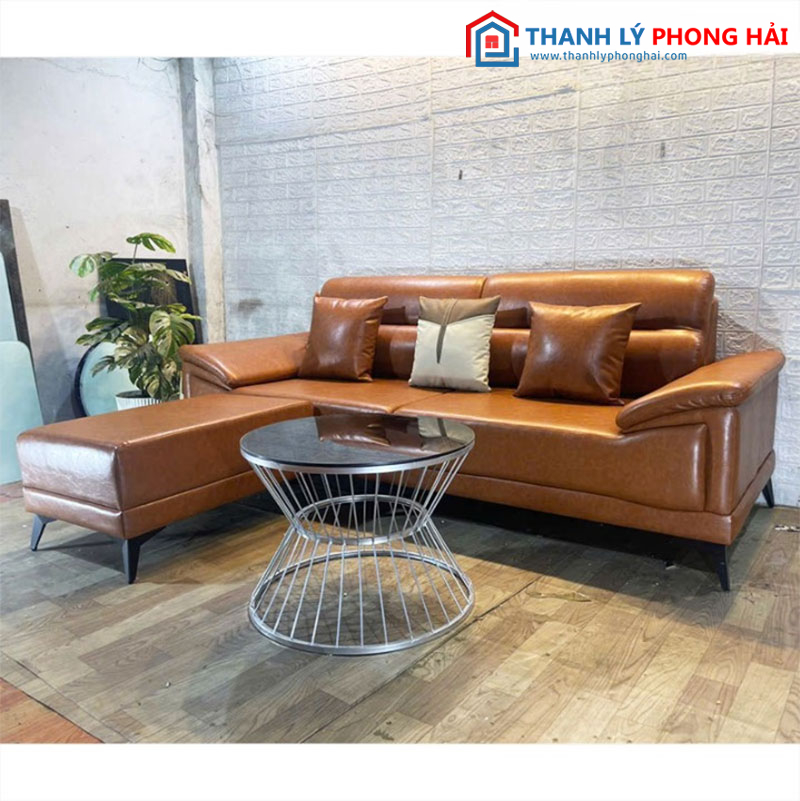 Thanh Lý Bộ Sofa Da Nâu Góc L Kèm Bàn Trà Mới 99%