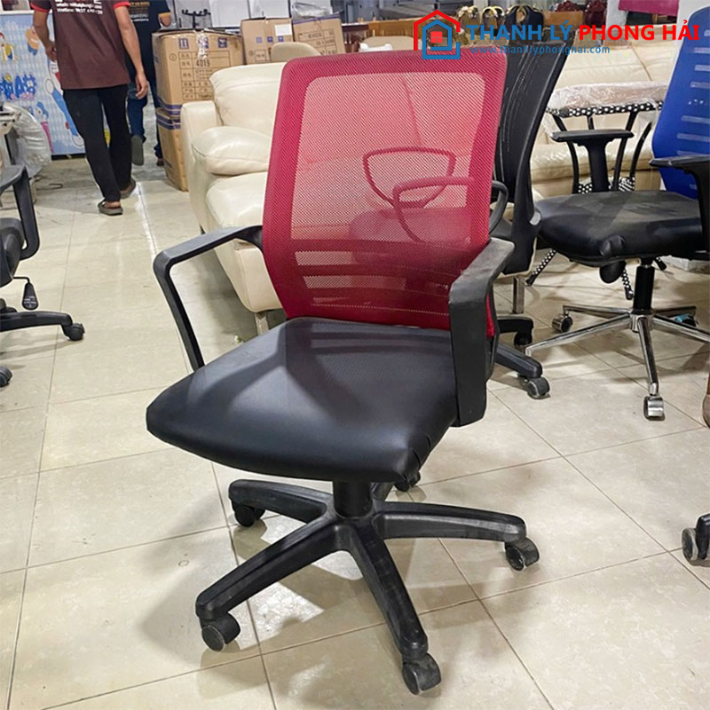 Ghế Xoay Lưng Lưới Đỏ Đệm Simili Cũ