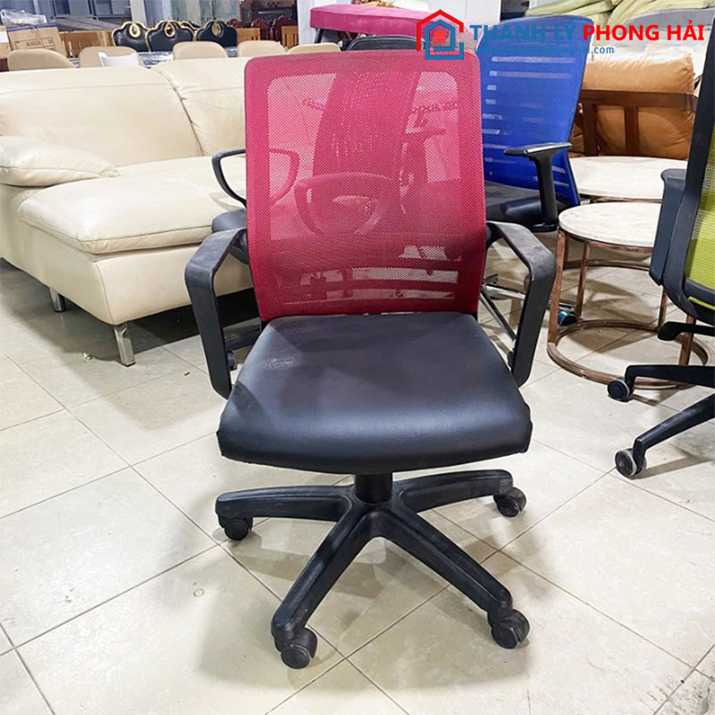Ghế Xoay Lưng Lưới Đỏ Đệm Simili Cũ