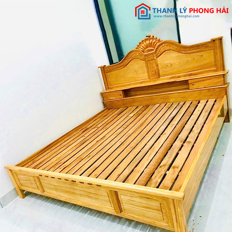Thanh Lý Giường Gỗ Căm Xe Có Hộc Đầu Giường Mới 99%