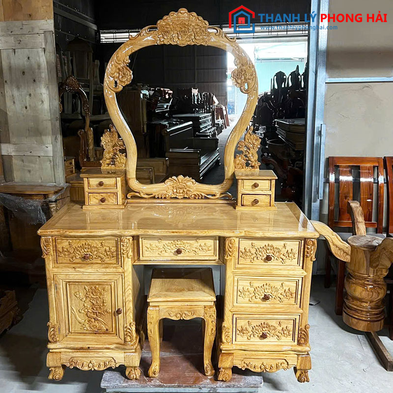 Thanh Lý Bàn Trang Điểm Hoàng Gia Gỗ Gõ Đỏ 1m1 Mới 99%