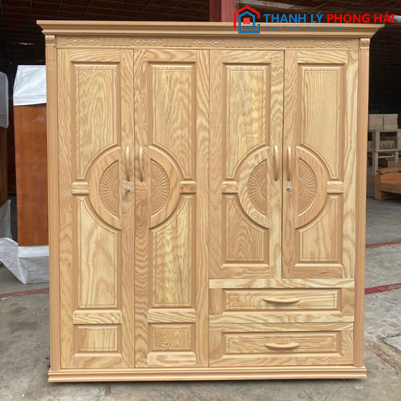 Tủ quần áo gỗ sồi 4 cánh giá rẻ