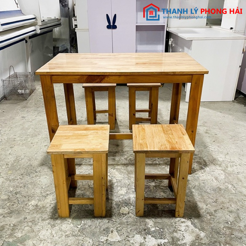 Bộ Bàn Ăn 4 Ghế Đẩu Cũ Gỗ Tự Nhiên Mới 90%