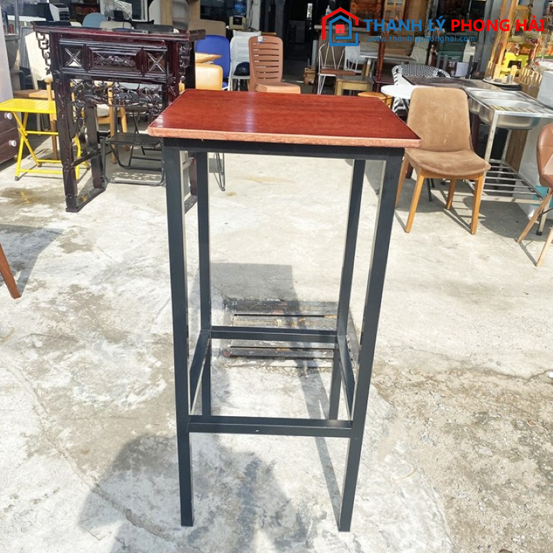 Bàn Bar Gỗ Mặt Vuông 50cm Chân Sắt Cũ