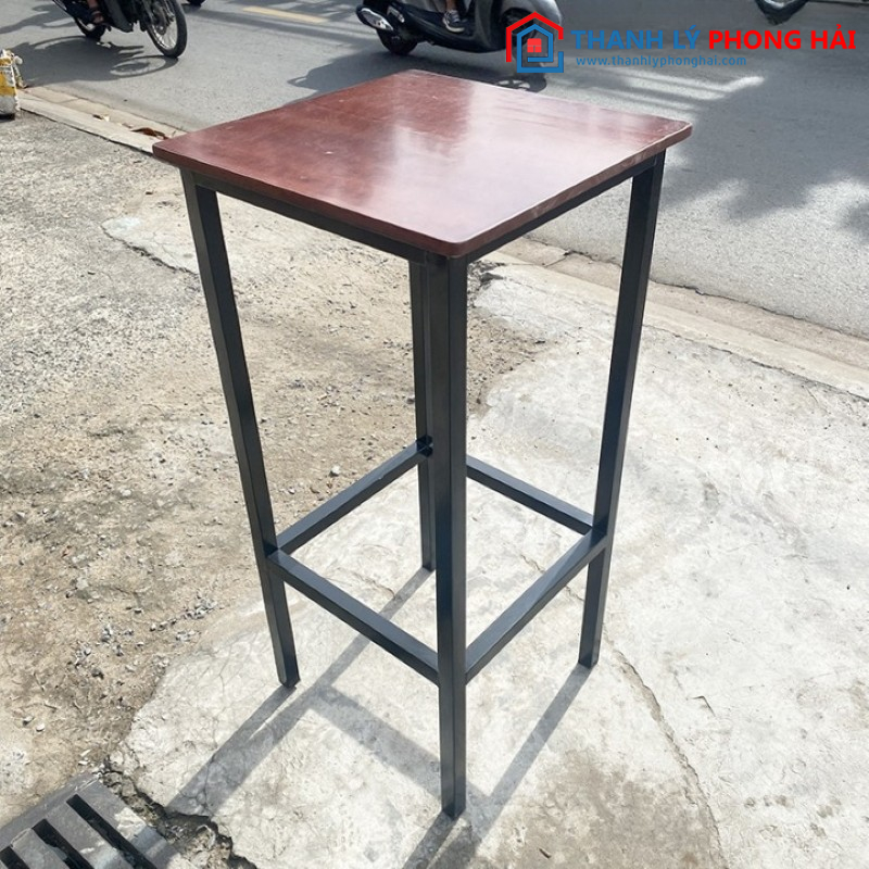 Bàn Bar Gỗ Mặt Vuông 50cm Chân Sắt Cũ