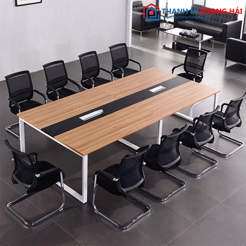 Thanh Lý Bàn Họp Chữ Nhật 2m4 Mặt Gỗ Phối Đen Mới 99%