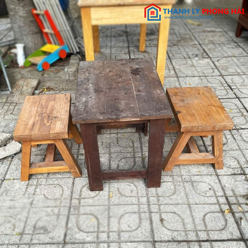 Bộ Bàn Ghế Gỗ Tự Nhiên Cafe Cóc 60cm Cũ Đẹp