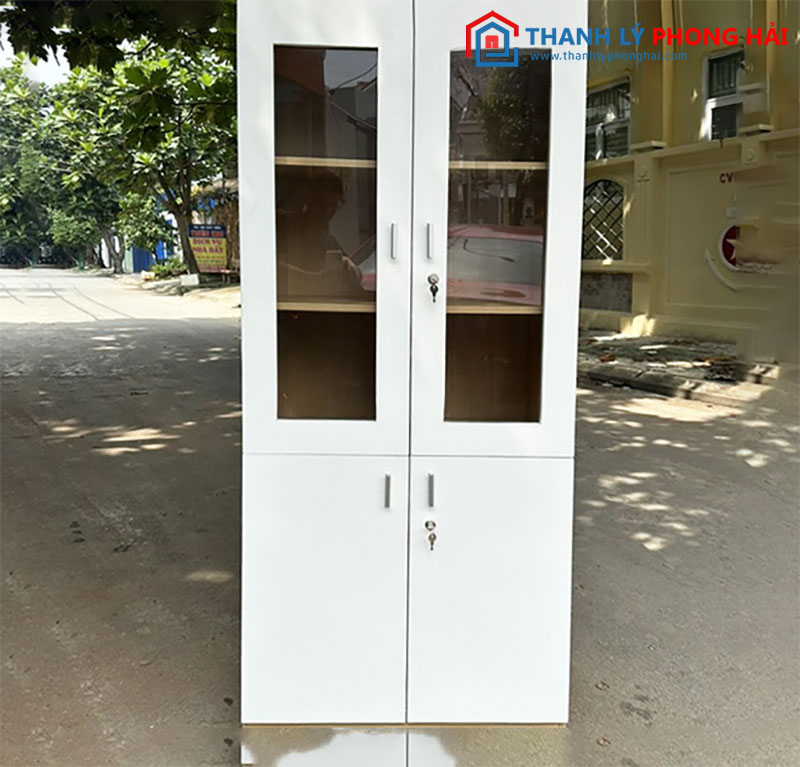 Tủ Gỗ 2 Cánh Kính Màu Trắng 1m