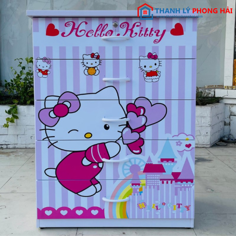 Tủ Nhựa Hello Kitty 5 Hộc Kéo 83cm Cũ