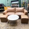 Bộ Sofa 2m1 Màu Da Bò Kèm Bàn Trà Vân Đá Cũ