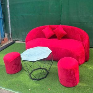 Bộ Sofa Nhung Kèm Đôn Tròn Đỏ