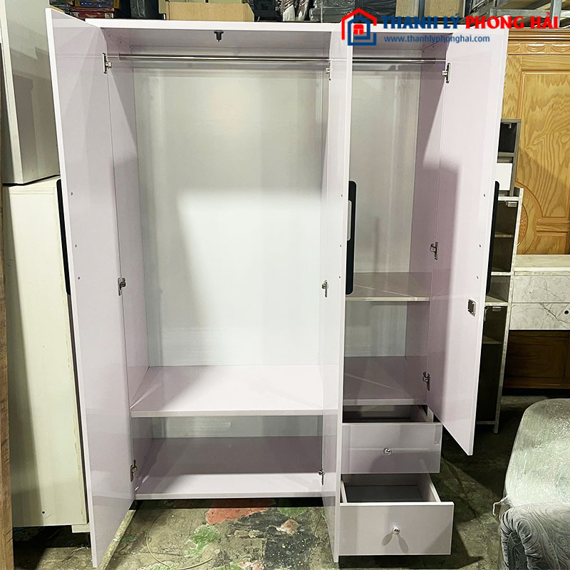 Tủ Quần Áo Nhựa 3 Cánh Màu Vân Gỗ 1m2 Mới 99% (Nhiều Màu)