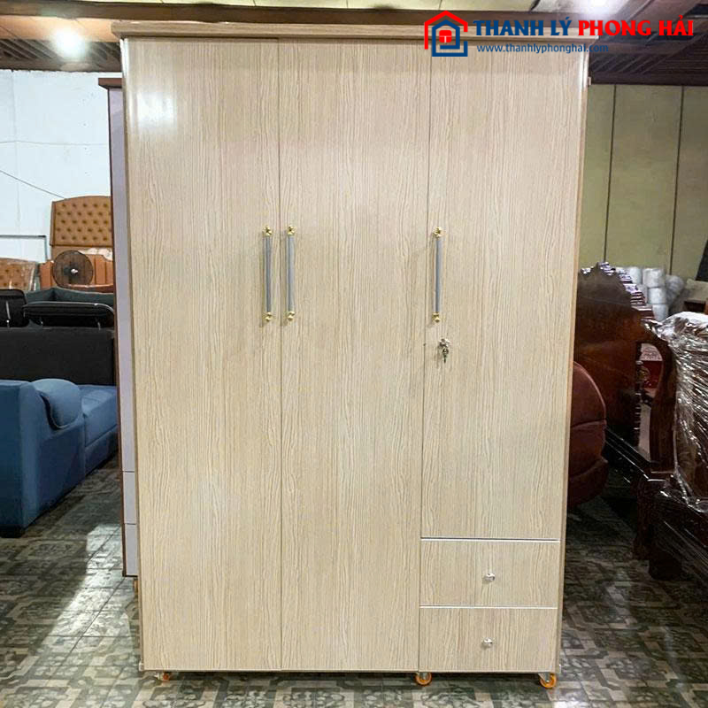 Tủ Quần Áo Nhựa 3 Cánh Màu Vân Gỗ 1m2 Mới 99% (Nhiều Màu)