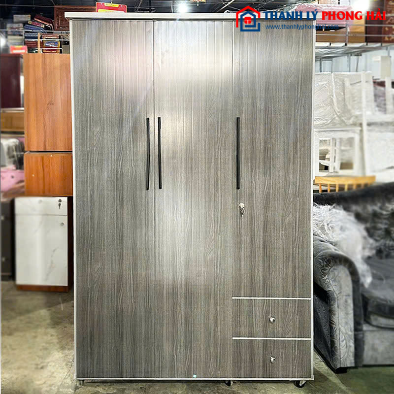 Tủ Quần Áo Nhựa 3 Cánh Màu Vân Gỗ 1m2 Mới 99% (Nhiều Màu)
