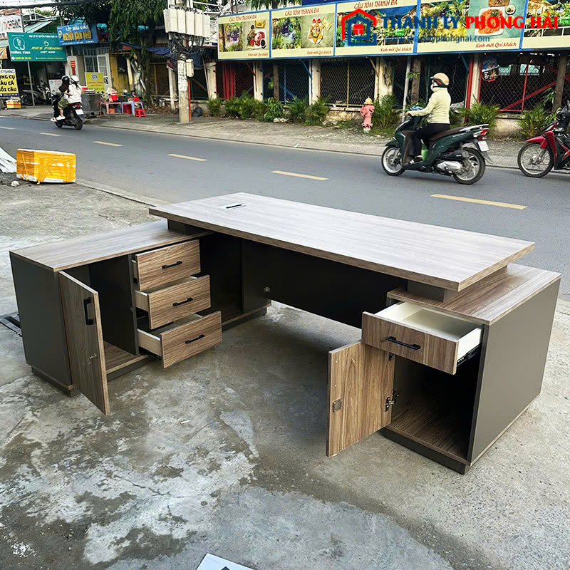 Bàn Giám Đốc Góc L Cũ 1m8 Tích Hợp Tủ Hồ Sơ