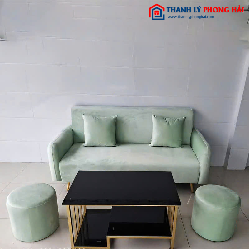 Bộ Sofa Bọc Nhung Màu Xanh Ngọc Kèm Bàn Trà Mới 99%
