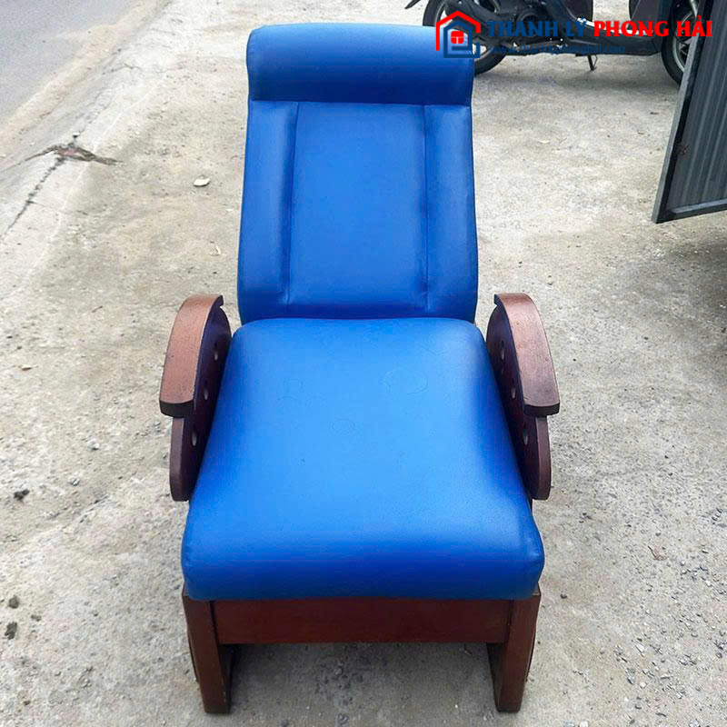Sofa Thư Giãn Cũ 1m4 Bọc Da Xanh Khung Gỗ