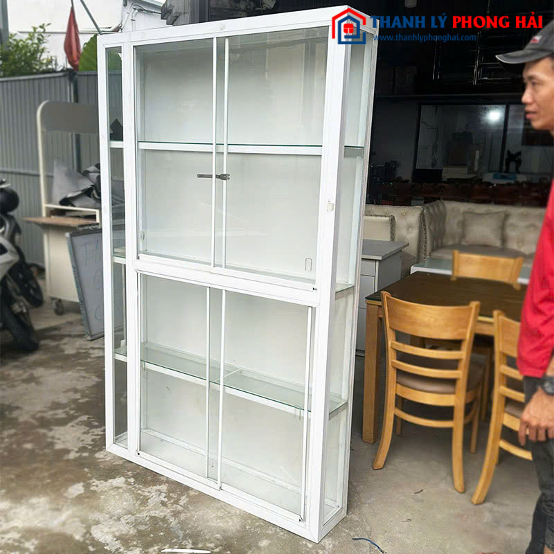 Tủ Kính Cửa Lùa Cũ 1m16 Có 4 Tầng