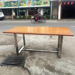 Bàn Họp Mặt Gỗ Cũ 1m8 Chân Sắt