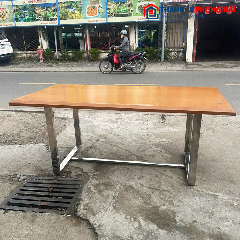 Bàn Họp Mặt Gỗ Cũ 1m8 Chân Sắt