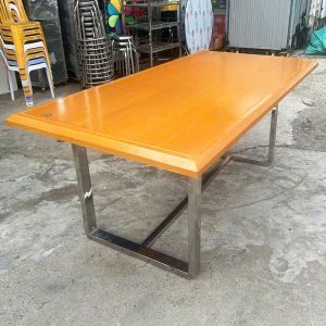 Bàn Họp Mặt Gỗ Cũ 1m8 Chân Sắt