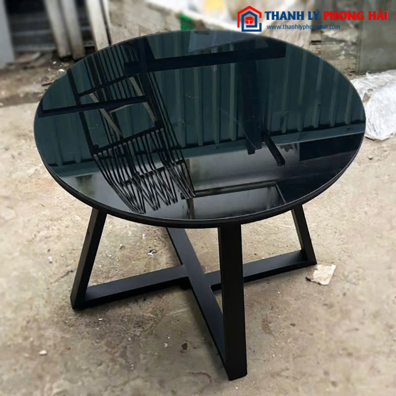 Bàn Sofa Tròn Cũ 60cm Mặt Kính Đen