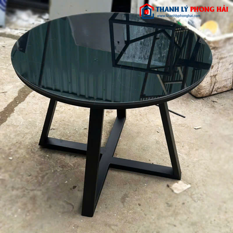 Bàn Sofa Tròn Cũ 60cm Mặt Kính Đen