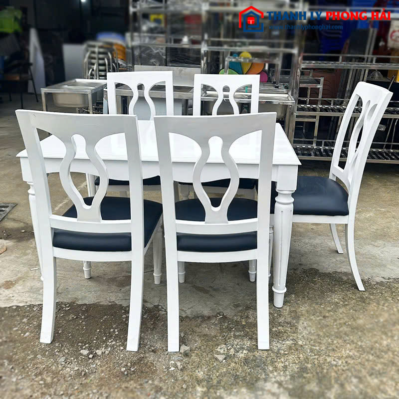 Bộ Bàn Ăn Cổ Điển Cũ 1m2 Màu Trắng