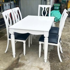 Bộ Bàn Ăn Cổ Điển Cũ 1m2 Màu Trắng