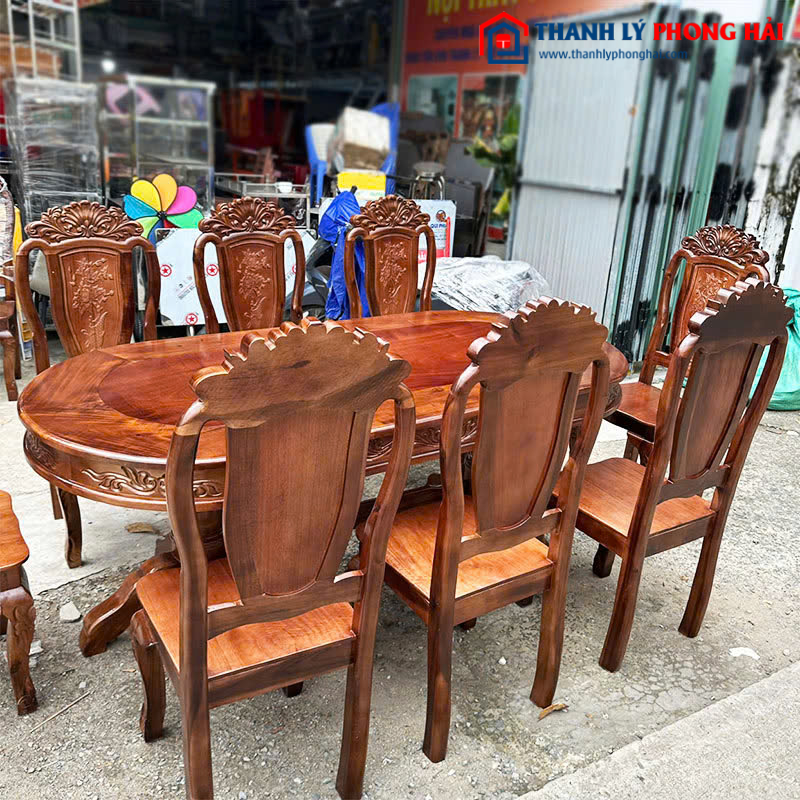 Thanh Lý Bộ Bàn Ăn Gỗ Tự Nhiên 8 Ghế 1m9 Mới 99%