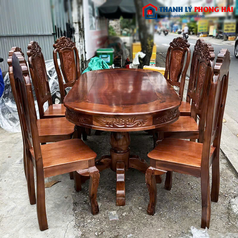 Thanh Lý Bộ Bàn Ăn Gỗ Tự Nhiên 8 Ghế 1m9 Mới 99%