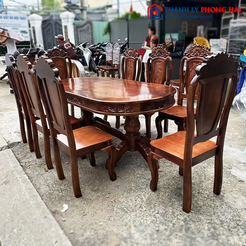 Thanh Lý Bộ Bàn Ăn Gỗ Tự Nhiên 8 Ghế 1m9 Mới 99%