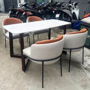 Bộ Bàn Ăn Mặt Vân Đá Cũ 1m4 Kèm 4 Ghế