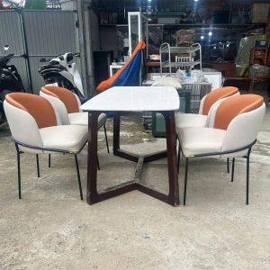 Bộ Bàn Ăn Mặt Vân Đá Cũ 1m4 Kèm 4 Ghế