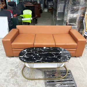 Bộ Sofa 2m Bọc Da Cũ Kèm Bàn Oval 2 Tầng