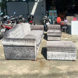 Bộ Sofa Nhung Xám Cũ 2m4 Sang Trọng