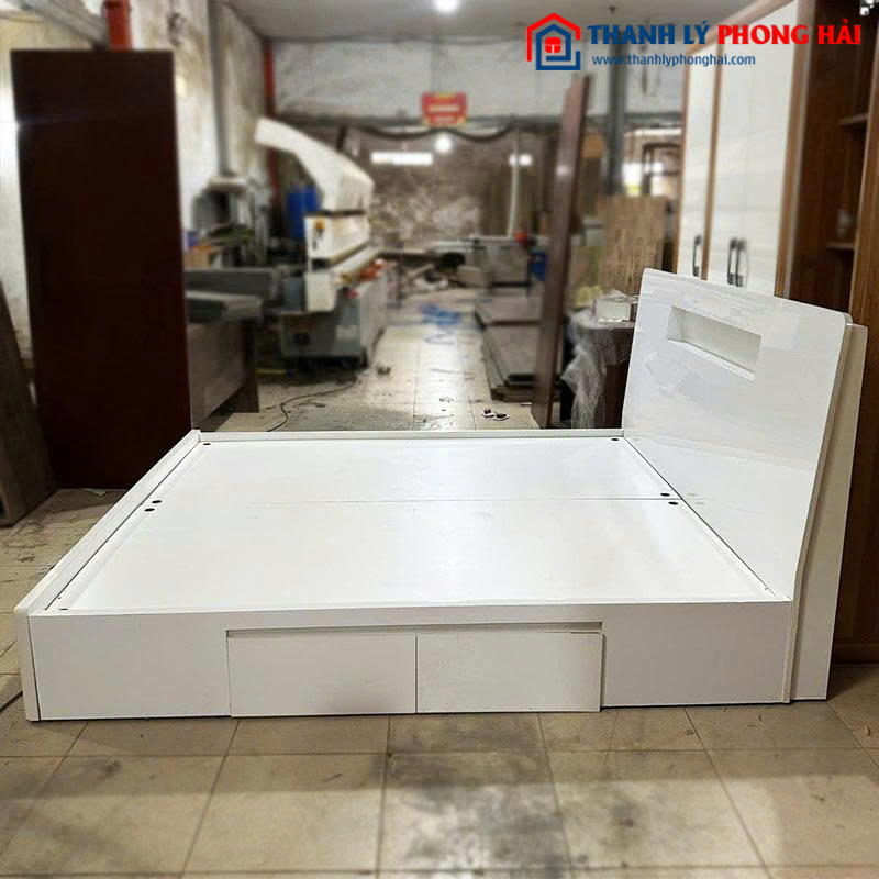 Giường Gỗ MDF 1m8 Cũ Có Hộc Kéo Hai Bên