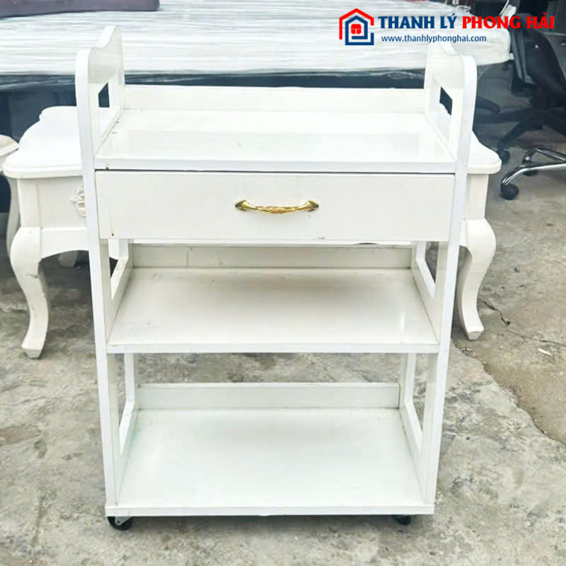 Kệ Gỗ Công Nghiệp Trắng 58cm Có Bánh Xe Cũ
