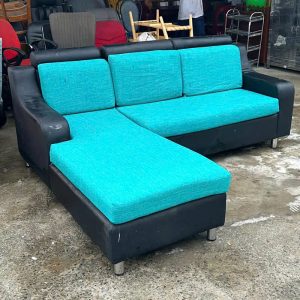 Sofa Góc L 2m Nệm Vải Màu Xanh Cũ