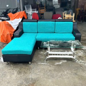 Sofa Góc L 2m Nệm Vải Màu Xanh Cũ