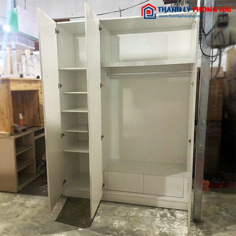 Tủ Quần Áo Màu Trắng Cũ 1m6 Gỗ Công Nghiệp