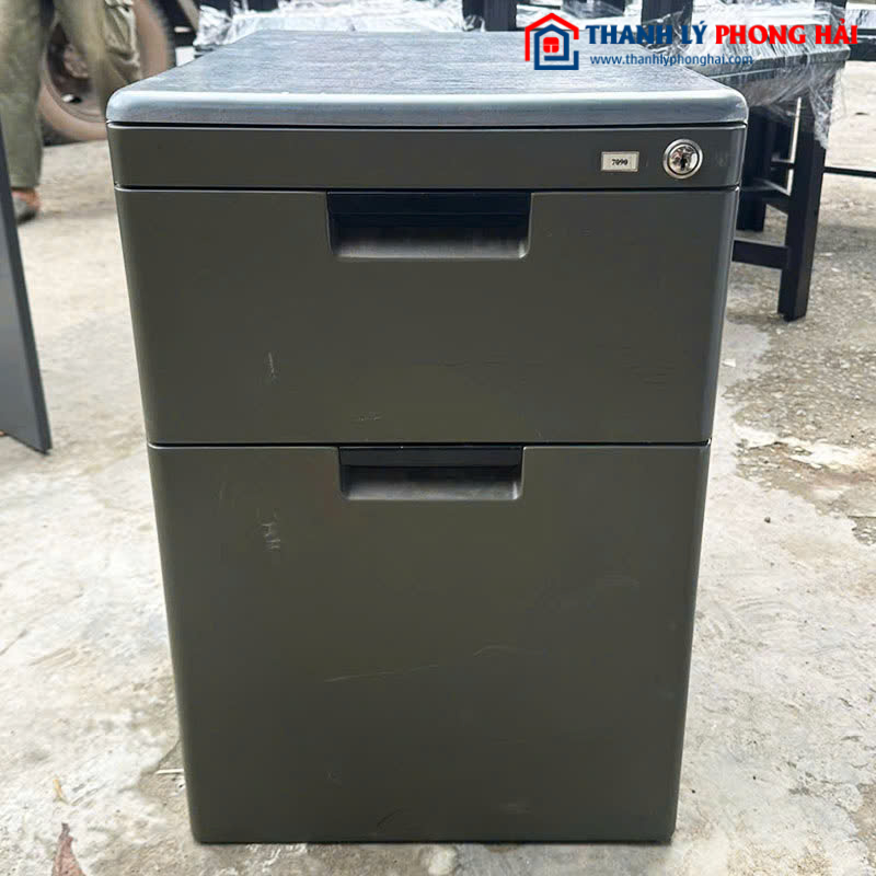 Tủ Tab Văn Phòng 57cm Cũ 2 Ngăn Kéo Màu Đen