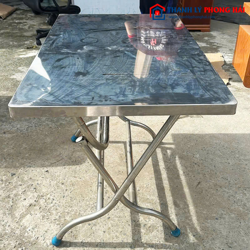 Bàn Inox Mặt Chữ Nhật 1m13 Gấp Gọn Cũ