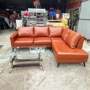 Bộ Sofa Góc L Cũ 2m1 Màu Da Bò Loang