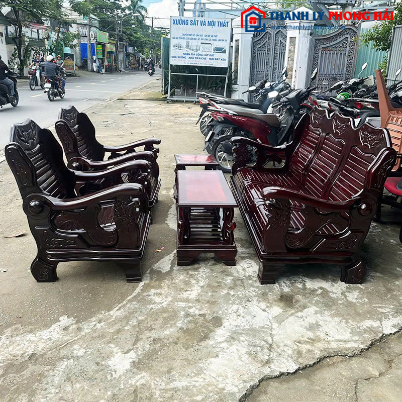 Salon Gỗ Cũ 5 Món 1m85 Chạm Khắc Cổ Điển