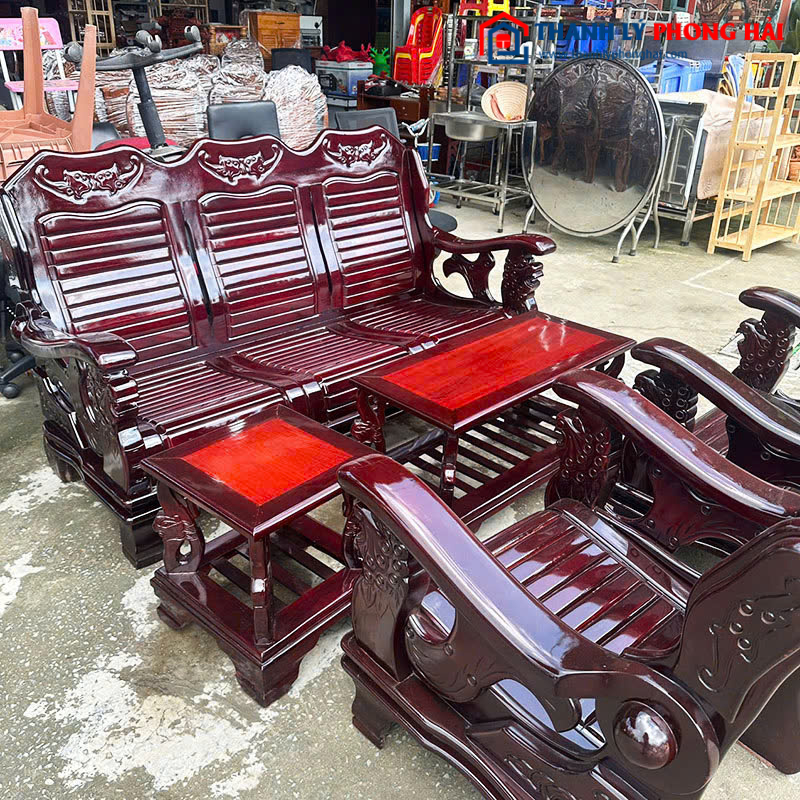 Salon Gỗ Cũ 5 Món 1m85 Chạm Khắc Cổ Điển